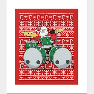 Christmas Santa Claus Drummer Drums Percussion Musician Posters and Art